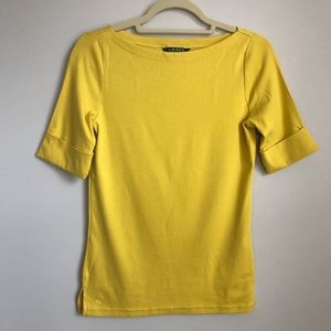 Lauren Ralph Lauren Elbow-Sleeve Top Yellow Size M